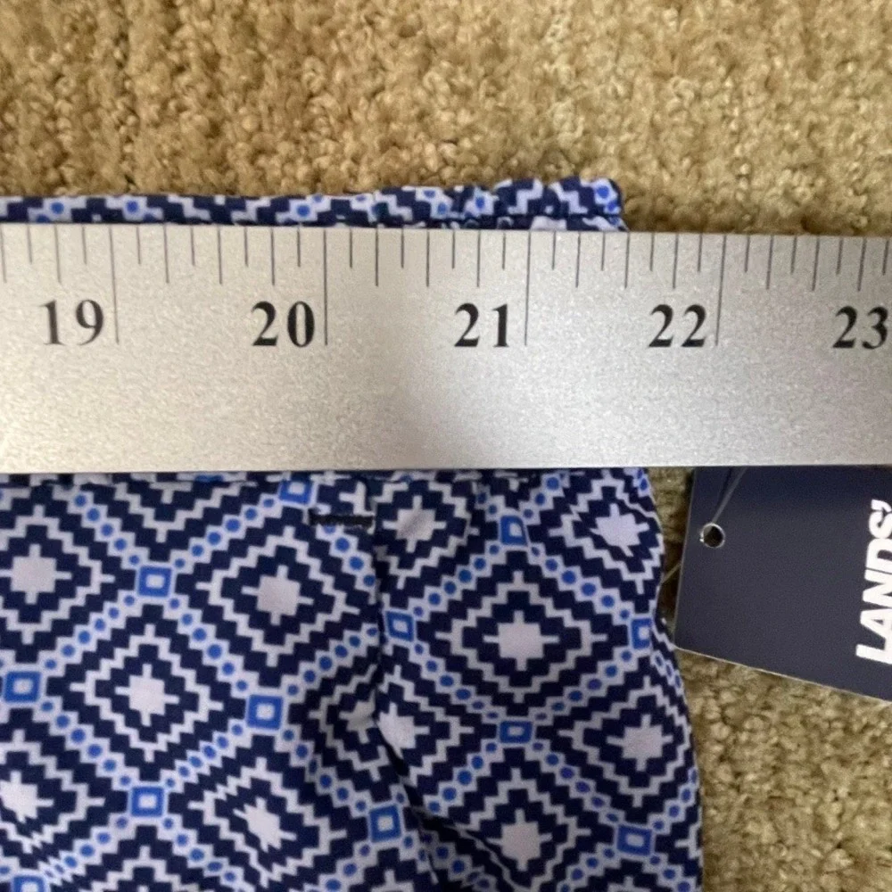 Lands End Mens Swim Shorts Blue‎ White Geometric Casual Everyday Wear Size XXL